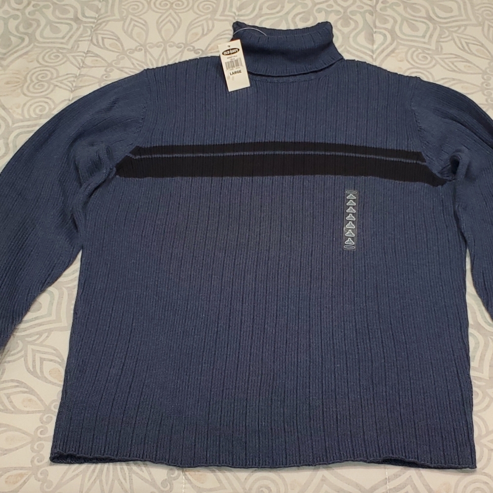 Old Navy Mens Blue Striped Large Turtleneck Sweater
